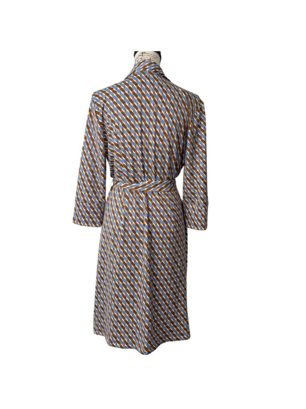 J. McLaughlin Womens Size L Shirt Dress Belted Button-Up Geometric Blue Brown - Picture 3 of 8